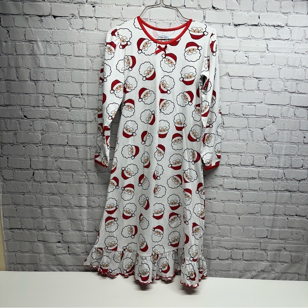 Sara’s prints Santa’s face print girls pajamas dress size 12